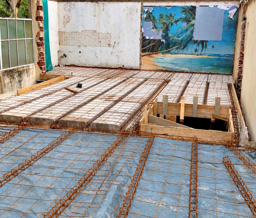 Ferraillage d'une dalle de plancher avant coulage