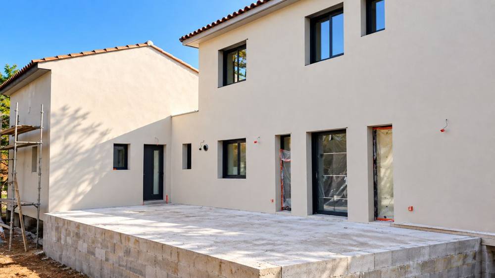 Extension moderne à toit plat attenante à une maison