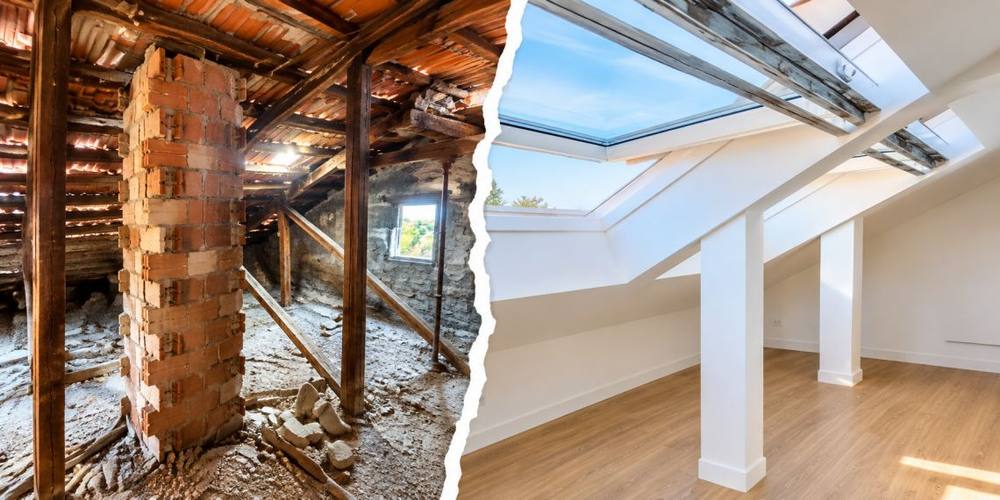 Aménagement de combles : chantier puis pièce aménagée