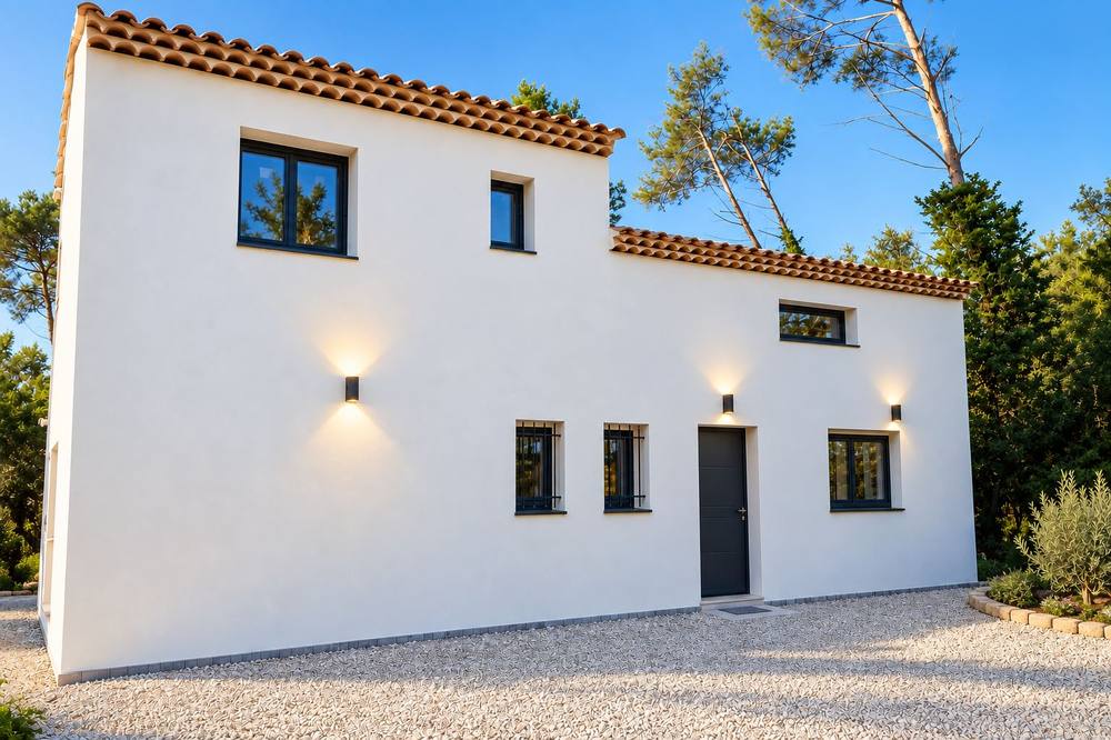 Maison moderne rénovée, façade blanche